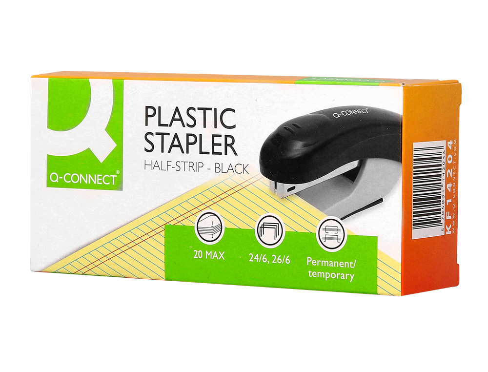 AGRAFEUSE BUREAU Q-CONNECT KF14204 PLASTIQUE ABS CAPACITE 20 FEUILLES COLORIS NOIR