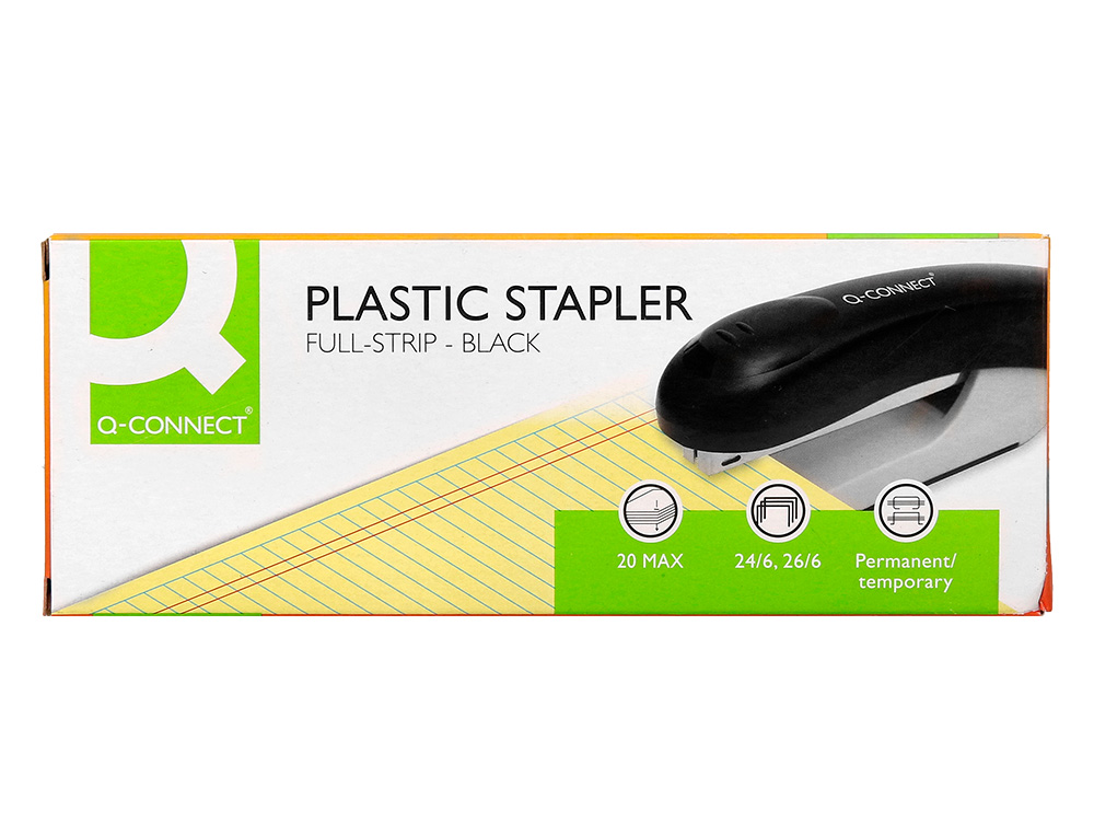 AGRAFEUSE BUREAU Q-CONNECT KF14207 PLASTIQUE ABS CAPACITE 20 FEUILLES COLORIS NOIR