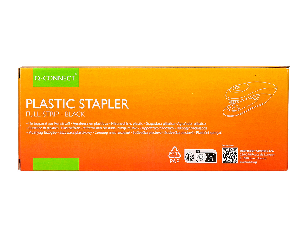 AGRAFEUSE BUREAU Q-CONNECT KF14207 PLASTIQUE ABS CAPACITE 20 FEUILLES COLORIS NOIR