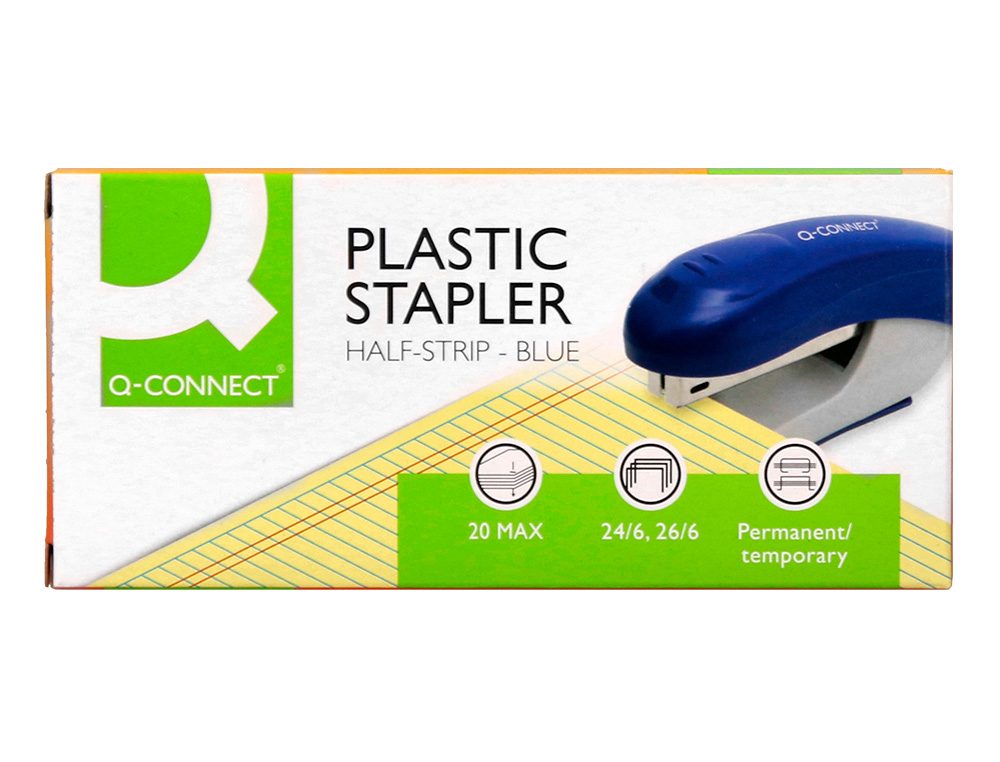 AGRAFEUSE BUREAU Q-CONNECT KF14205 PLASTIQUE ABS CAPACITE 20 FEUILLES COLORIS BLEU
