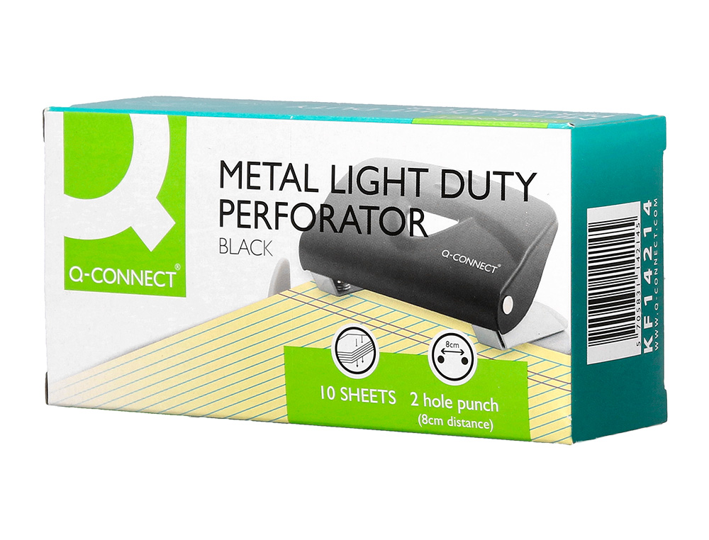 PERFORATEUR Q-CONNECT KF14214 2 TROUS OUVERTURE 1MM CAPACITE 10 FEUILLES COLORIS NOIR