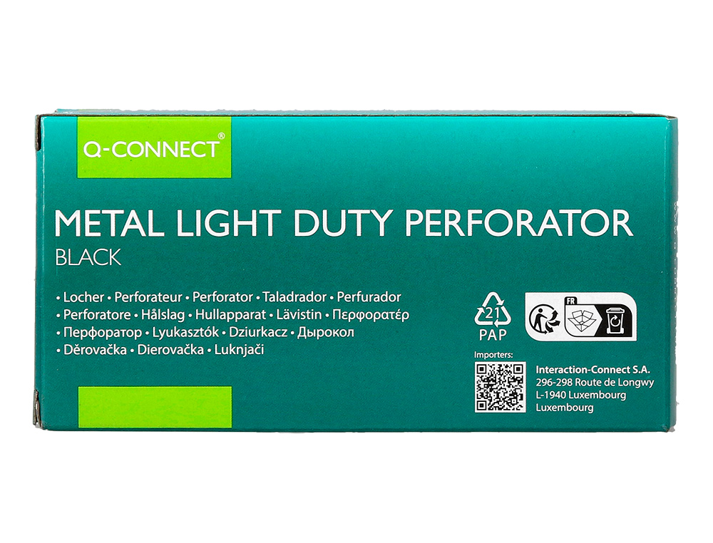 PERFORATEUR Q-CONNECT KF14214 2 TROUS OUVERTURE 1MM CAPACITE 10 FEUILLES COLORIS NOIR