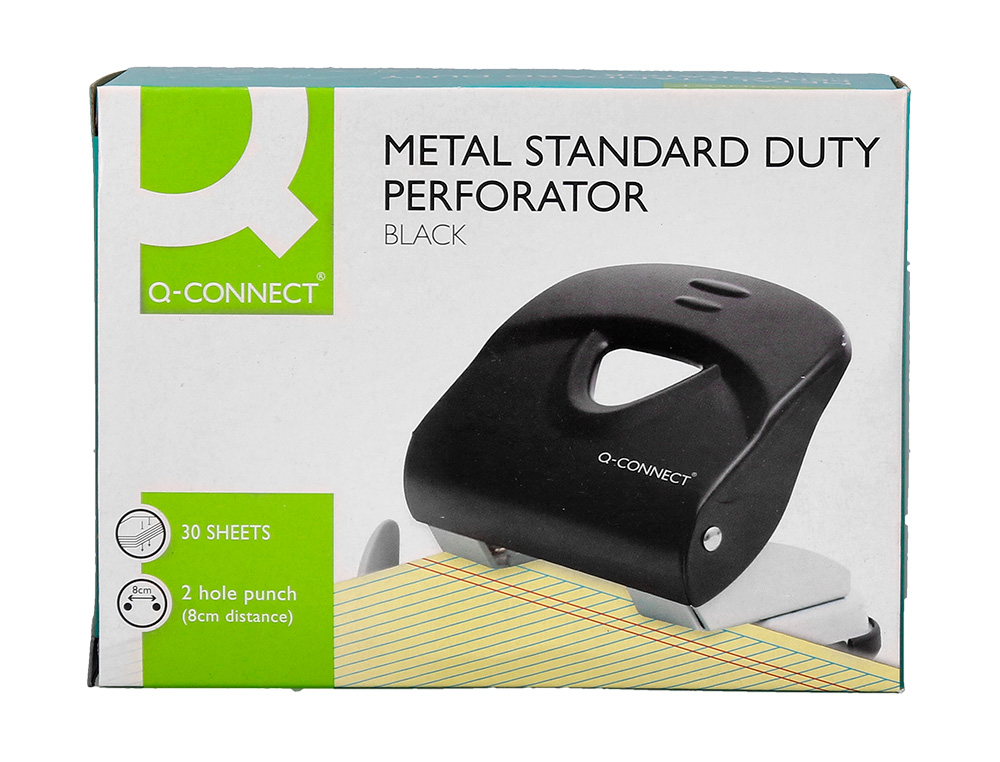 PERFORATEUR Q-CONNECT KF14220 2 TROUS OUVERTURE 3MM         CAPACITE 30 FEUILLES COLORIS  NOIR