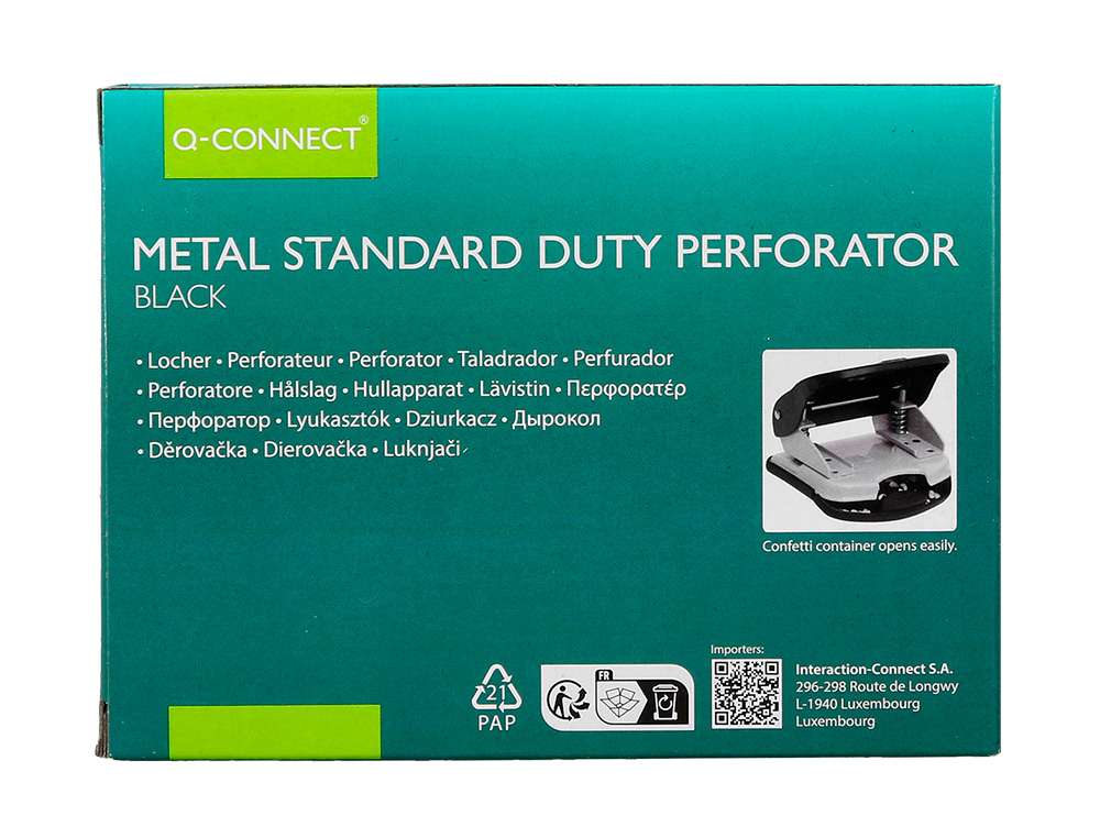 PERFORATEUR Q-CONNECT KF14220 2 TROUS OUVERTURE 3MM         CAPACITE 30 FEUILLES COLORIS  NOIR