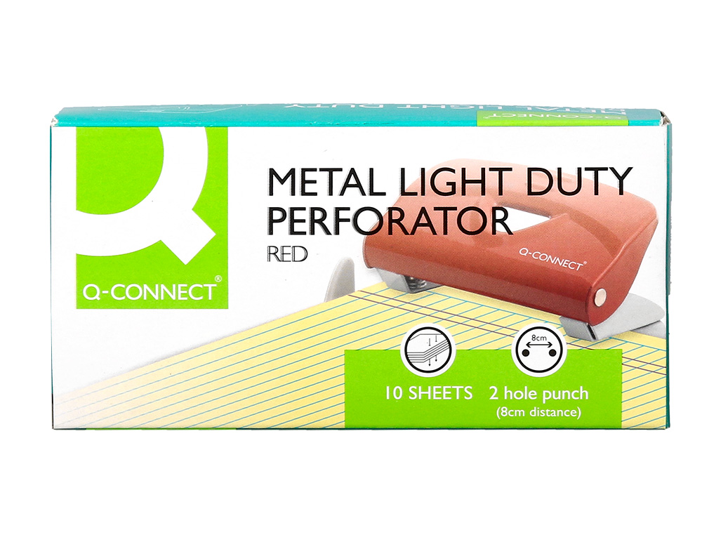 PERFORATEUR Q-CONNECT KF14216 2 TROUS OUVERTURE 1MM         CAPACITE 10 FEUILLES COLORIS  ROUGE
