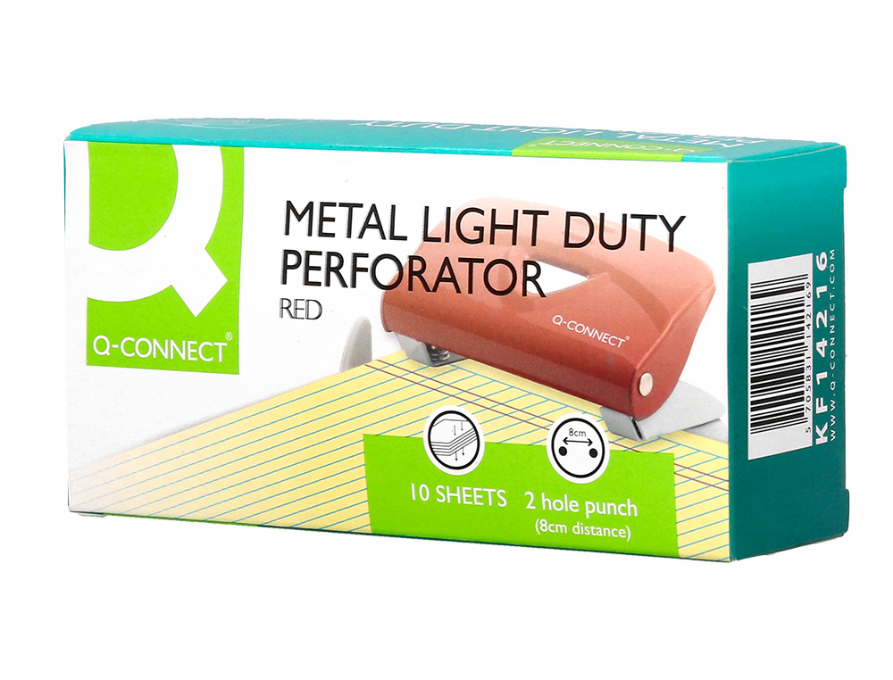 PERFORATEUR Q-CONNECT KF14216 2 TROUS OUVERTURE 1MM         CAPACITE 10 FEUILLES COLORIS  ROUGE