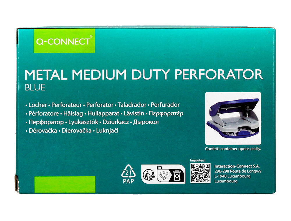 PERFORATEUR Q-CONNECT KF14218 2 TROUS OUVERTURE 2MM         CAPACITE 20 FEUILLES COLORIS  BLEU