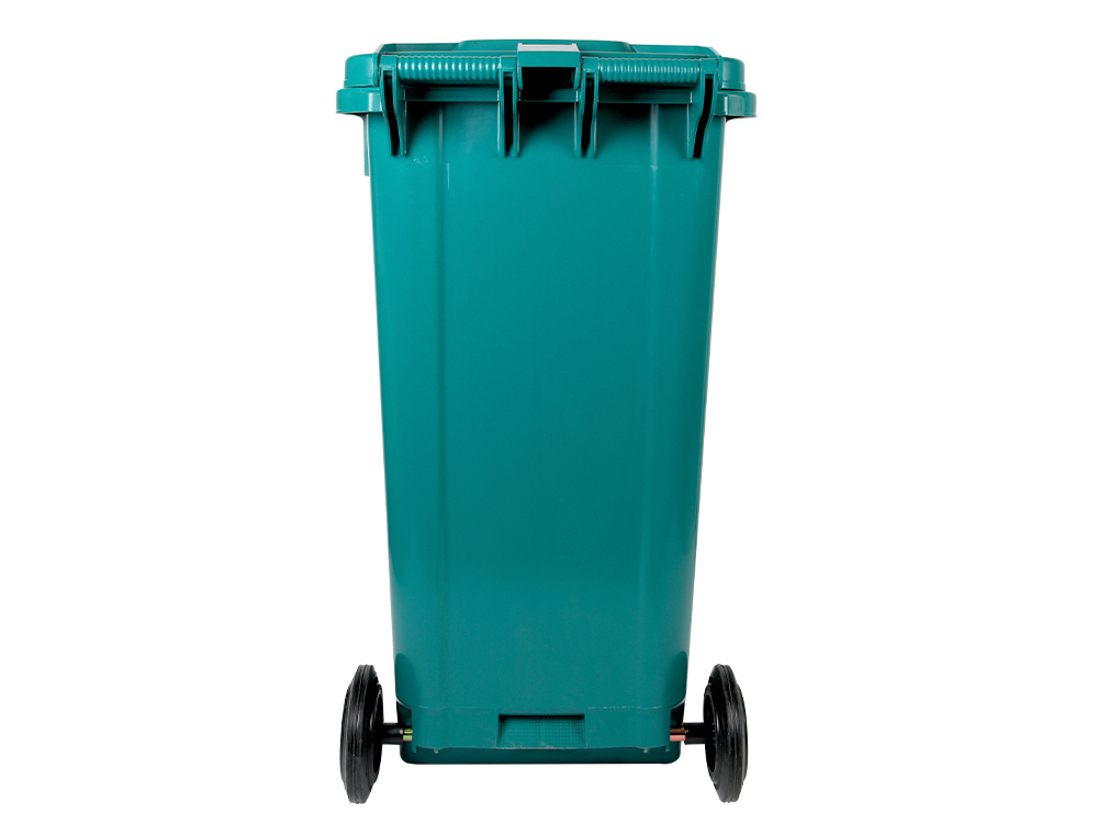 POUBELLE CONTENEUR Q-CONNECT PLASTIQUE AVEC COUVERCLE ET   ROUES CAPACITE 240L           1040X620X610 MM COLORIS VERT
