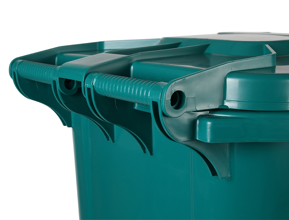 POUBELLE CONTENEUR Q-CONNECT PLASTIQUE AVEC COUVERCLE ET   ROUES CAPACITE 240L           1040X620X610 MM COLORIS VERT