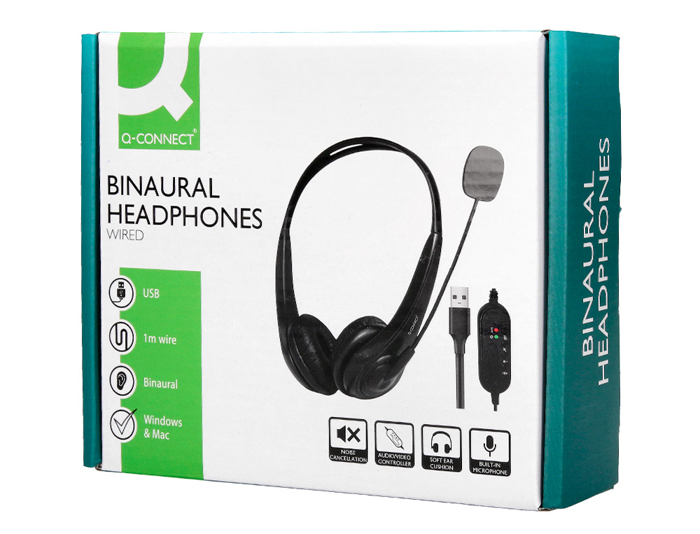 CASQUE Q-CONNECT BIAURAL FILAIRE AVEC MICROPHONE ET    CONTROLE DU VOLUME CONNEXION  USB CABLE 2M COLORIS NOIR