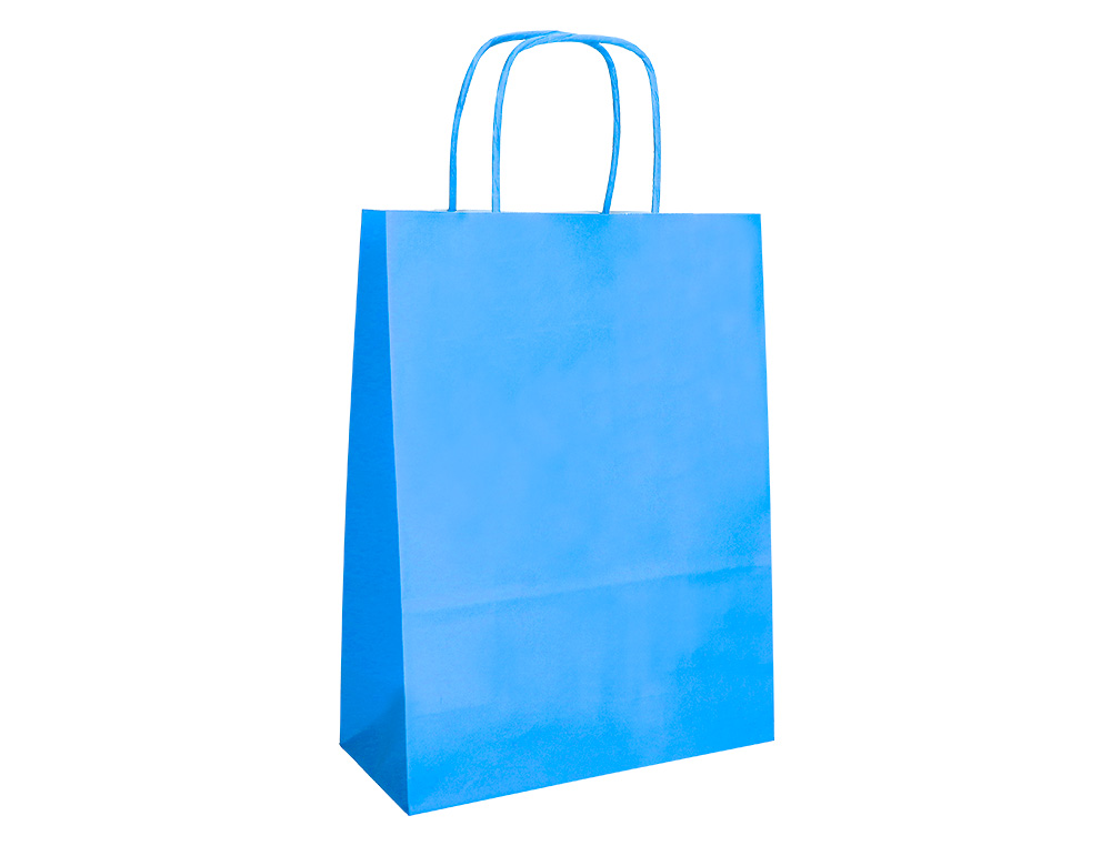 SAC PAPIER Q-CONNECT CELLULOSE L ANSE TORSADEE 320X400X14MM COLORIS BLEU CIEL