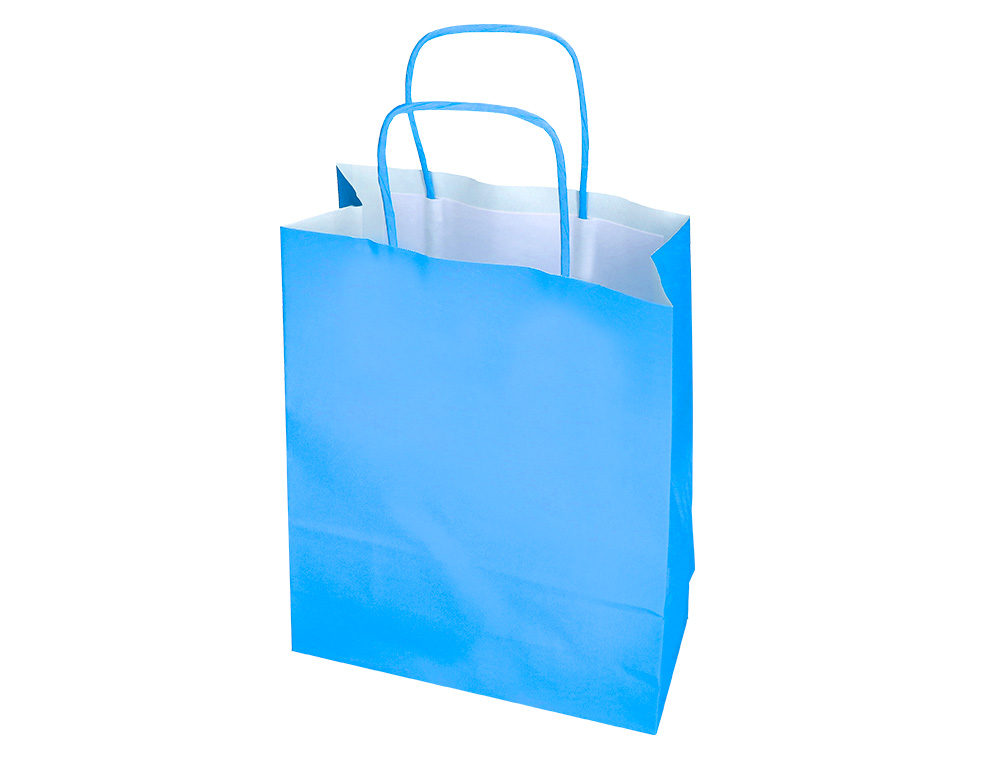SAC PAPIER Q-CONNECT CELLULOSE L ANSE TORSADEE 320X400X14MM COLORIS BLEU CIEL