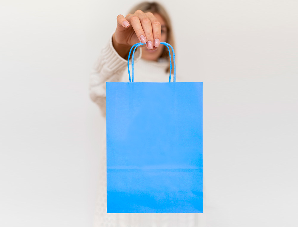 SAC PAPIER Q-CONNECT CELLULOSE L ANSE TORSADEE 320X400X14MM COLORIS BLEU CIEL