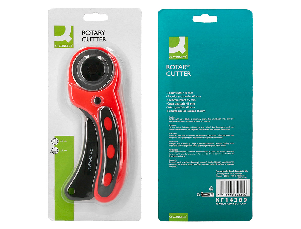 CUTTER ROTATIF Q-CONNECT LAME CIRCULAIRE 45MM 22X56X165MM