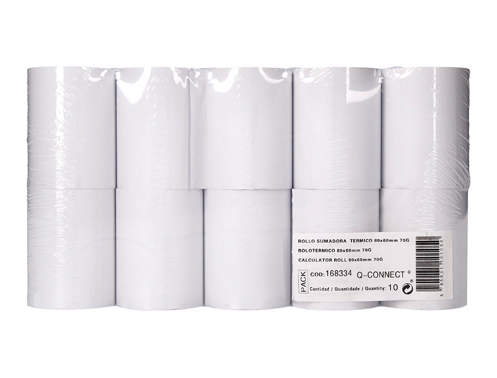 BOBINE THERMIQUE Q-CONNECT 80MM LARGEUR X 60MM DIAMETRE 70GR POUR TPE SANS BISPHENOL A