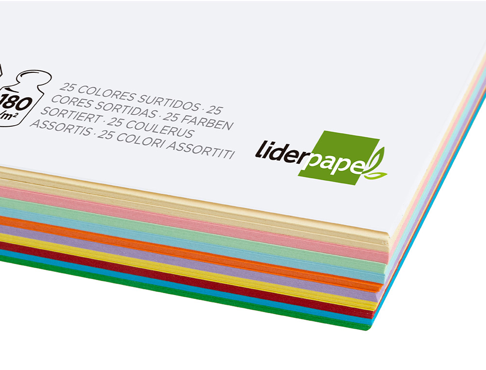 PAPIER CARTONNE LIDERPAPEL A4 180GR COLORIS ASSORTIS PAQUET 100 FEUILLES