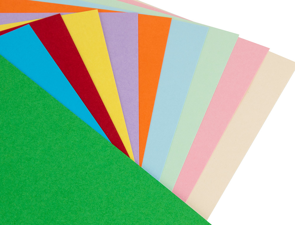 PAPIER CARTONNE LIDERPAPEL A4 180GR COLORIS ASSORTIS PAQUET 100 FEUILLES
