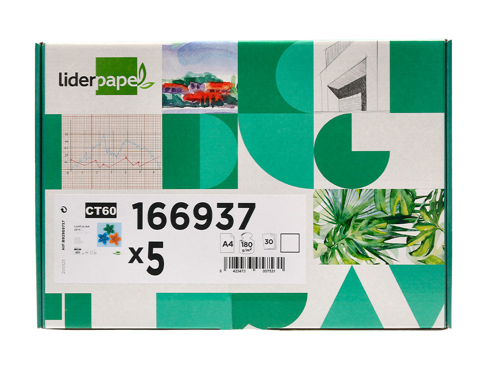 PAPIER CARTONNE LIDERPAPEL A4 180GR COLORIS BLANC PAQUET    25+5 FEUILLES