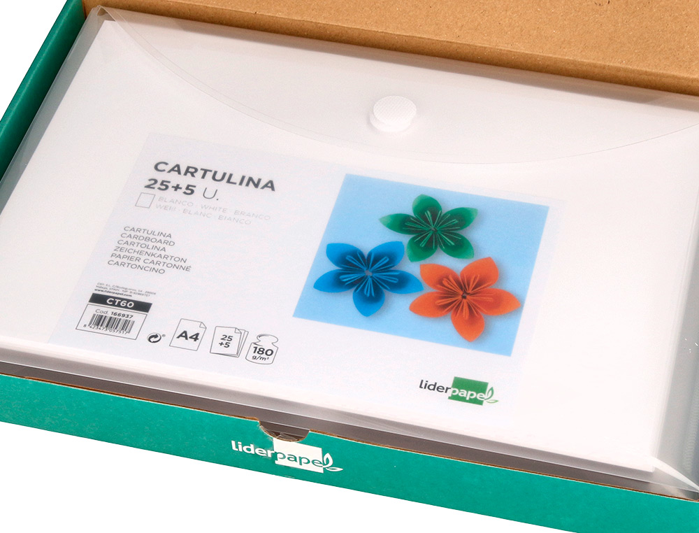 PAPIER CARTONNE LIDERPAPEL A4 180GR COLORIS BLANC PAQUET    25+5 FEUILLES