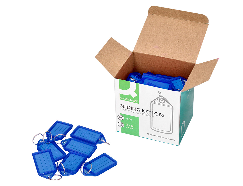 PORTE-CLES Q-CONNECT PORTE-ETIQUETTE PREMIUM COLORIS BLEU BOITE 40 UNITES