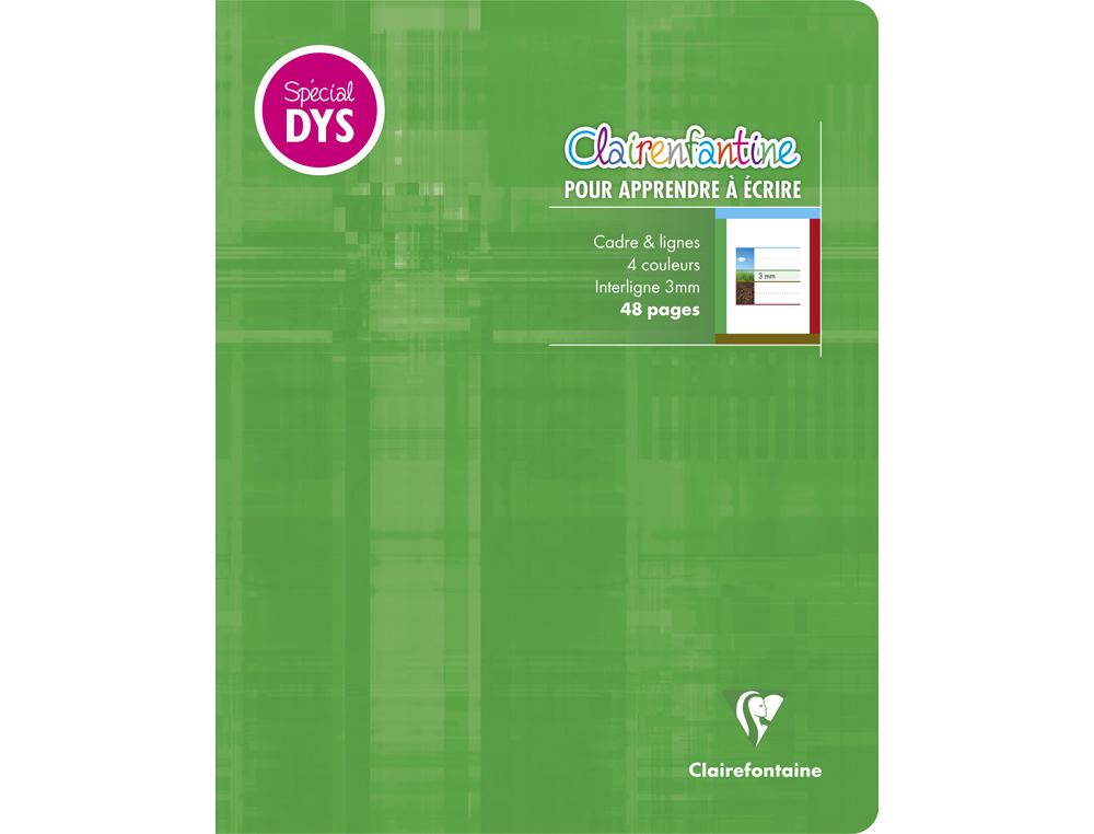 CAHIER CLAIREFONTAINE ECRITURE PIQUE SPECIAL DYS 170X220MM 48P REGLURE CADRE ET LIGNES 4 COULEURS ET