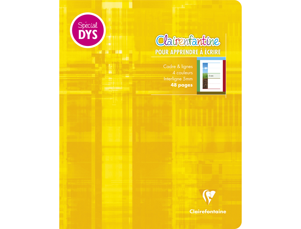 CAHIER CLAIREFONTAINE ECRITURE PIQUE SPECIAL DYS 170X220MM 48P REGLURE CADRE ET LIGNES 4 COULEURS ET