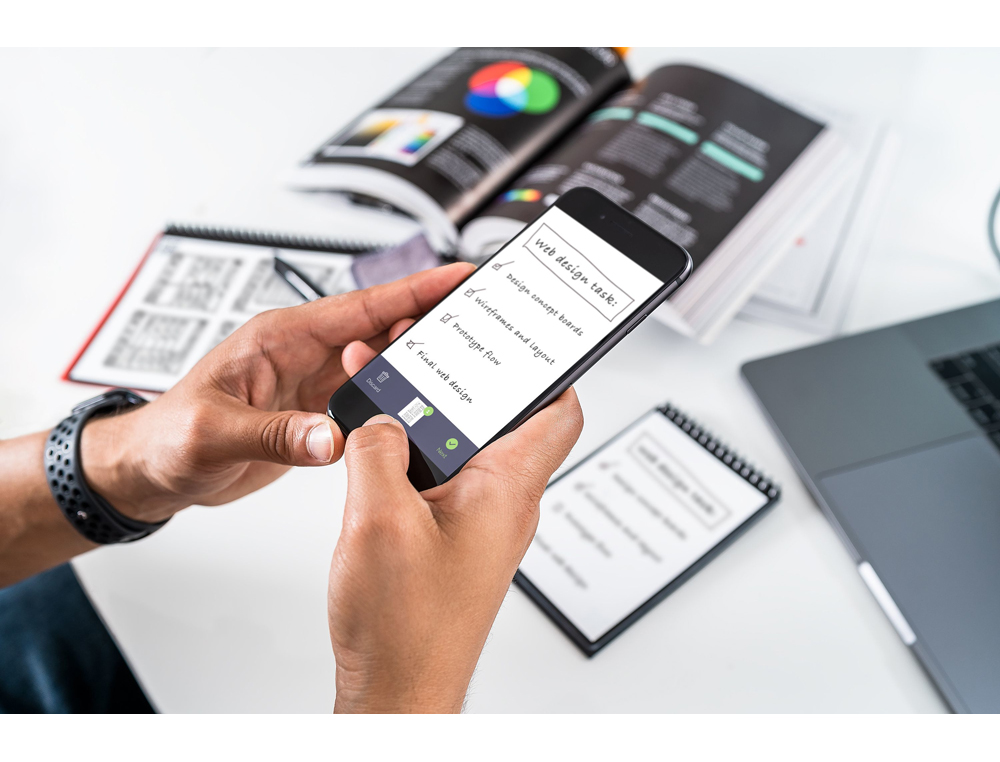 BLOC-NOTES CONNECTE BIC MINI ROCKETBOOK CORE REUTILISABLE  A6 48P AVEC STYLO ET          SERVIETTE MICROFIBRE COLORIS