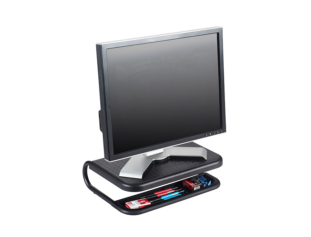 SUPPORT Q-CONNECT POUR ORDINATEUR PORTABLE ET        MONITEUR PC AVEC PLATEAU      D'ORGANISATION 380X295X110MM