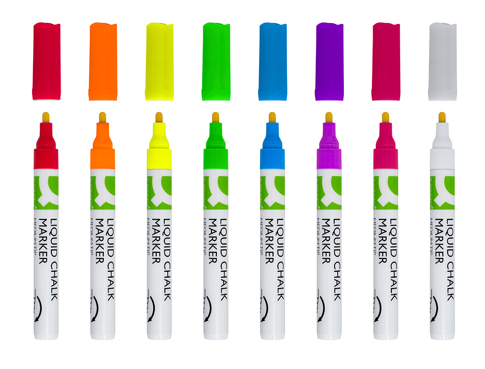 MARQUEUR Q-CONNECT CRAIE LIQUIDE POINTE RONDE TRACE 3MM COLORIS ASSORTIS BOITE 8 UNITES