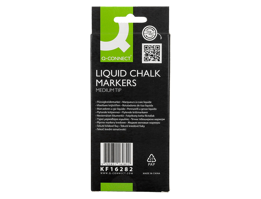 MARQUEUR Q-CONNECT CRAIE LIQUIDE POINTE RONDE TRACE    3MM COLORIS BLANC BOITE 4     UNITES