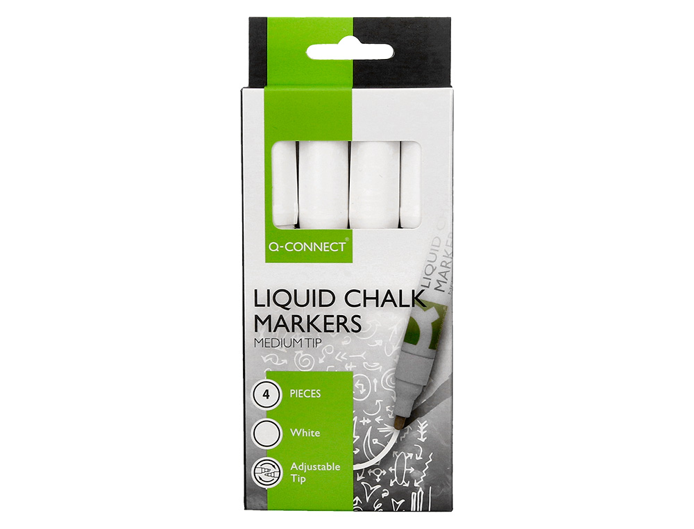 MARQUEUR Q-CONNECT CRAIE LIQUIDE POINTE RONDE TRACE    3MM COLORIS BLANC BOITE 4     UNITES