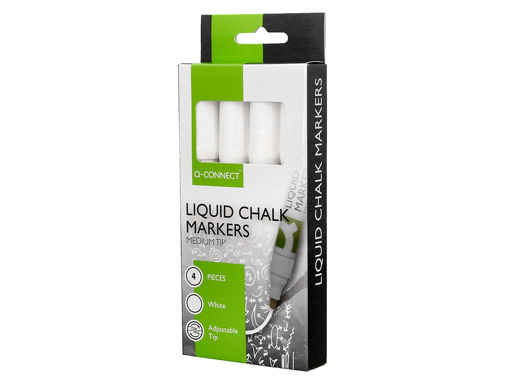 MARQUEUR Q-CONNECT CRAIE LIQUIDE POINTE RONDE TRACE    3MM COLORIS BLANC BOITE 4     UNITES
