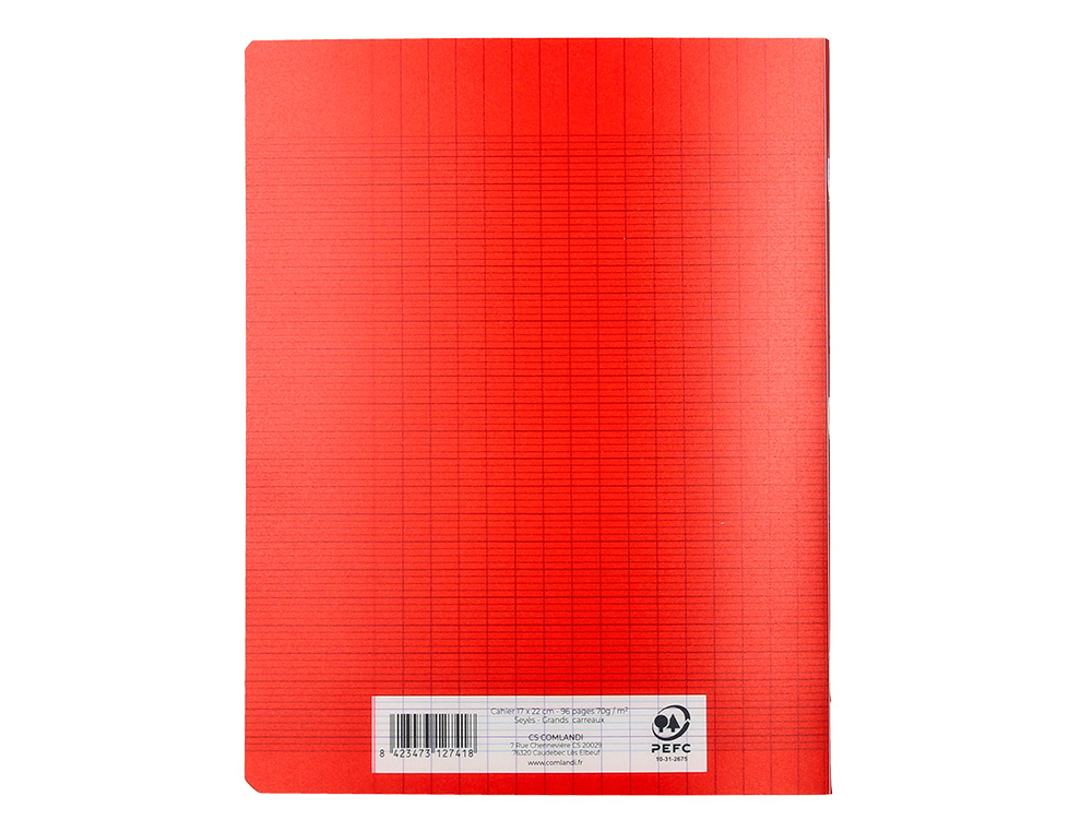 CAHIER PIQURE LIDERPAPEL COUVERTURE PP 170X220MM 96P SEYES COLORIS ROUGE