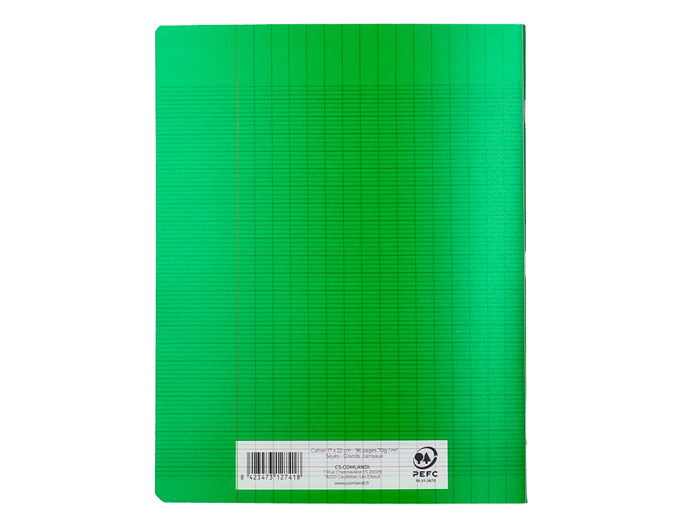 CAHIER PIQURE LIDERPAPEL COUVERTURE PP 170X220MM 96P   SEYES COLORIS VERT