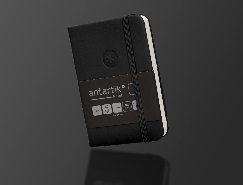 CARNET FERMETURE ELASTIQUE ANTARTIK NOTES COUVERTURE RIGIDE A7 PAPIER UNI IVOIRE 80 FEUILLES 80GR FSC COLORIS NOIR