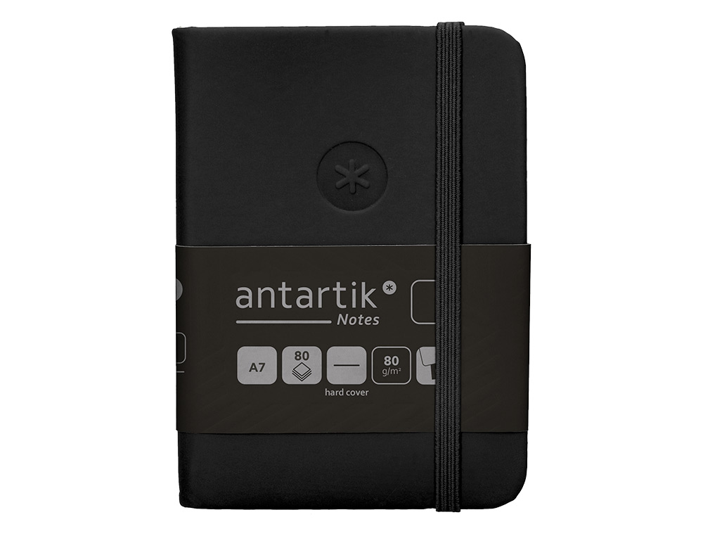 CARNET FERMETURE ELASTIQUE ANTARTIK NOTES COUVERTURE RIGIDE A7 PAPIER UNI IVOIRE 80 FEUILLES 80GR FSC COLORIS NOIR