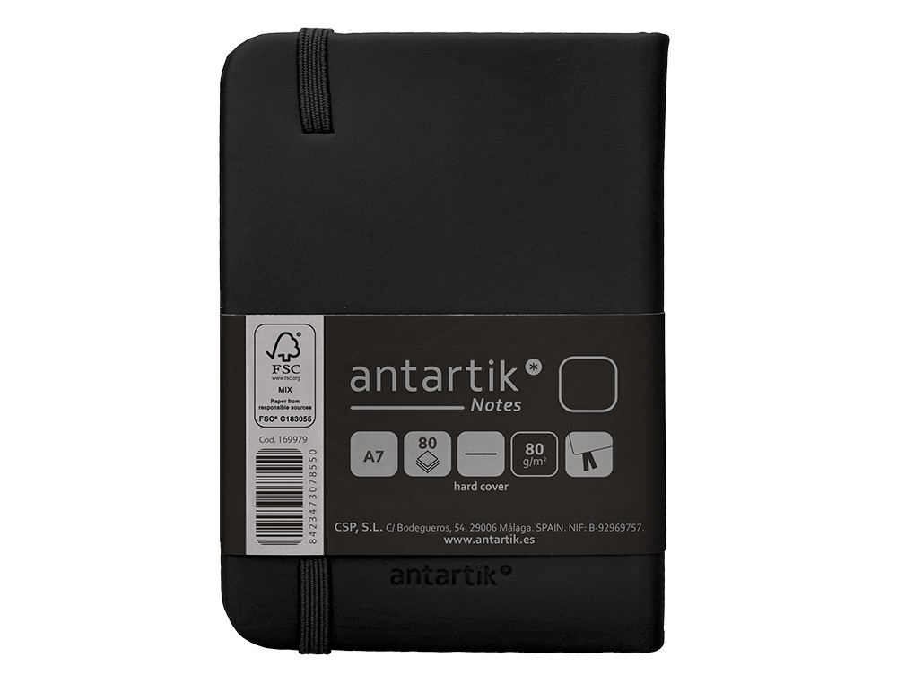 CARNET FERMETURE ELASTIQUE ANTARTIK NOTES COUVERTURE RIGIDE A7 PAPIER UNI IVOIRE 80 FEUILLES 80GR FSC COLORIS NOIR