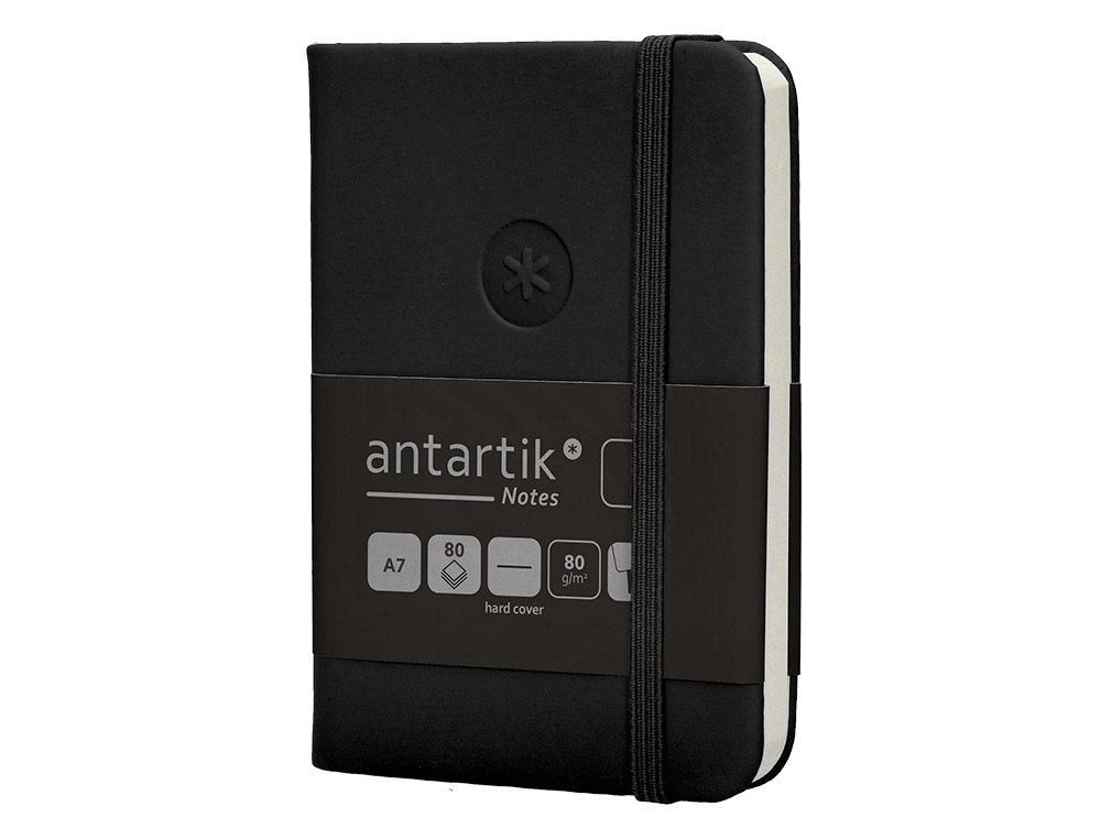 CARNET FERMETURE ELASTIQUE ANTARTIK NOTES COUVERTURE RIGIDE A7 PAPIER UNI IVOIRE 80 FEUILLES 80GR FSC COLORIS NOIR