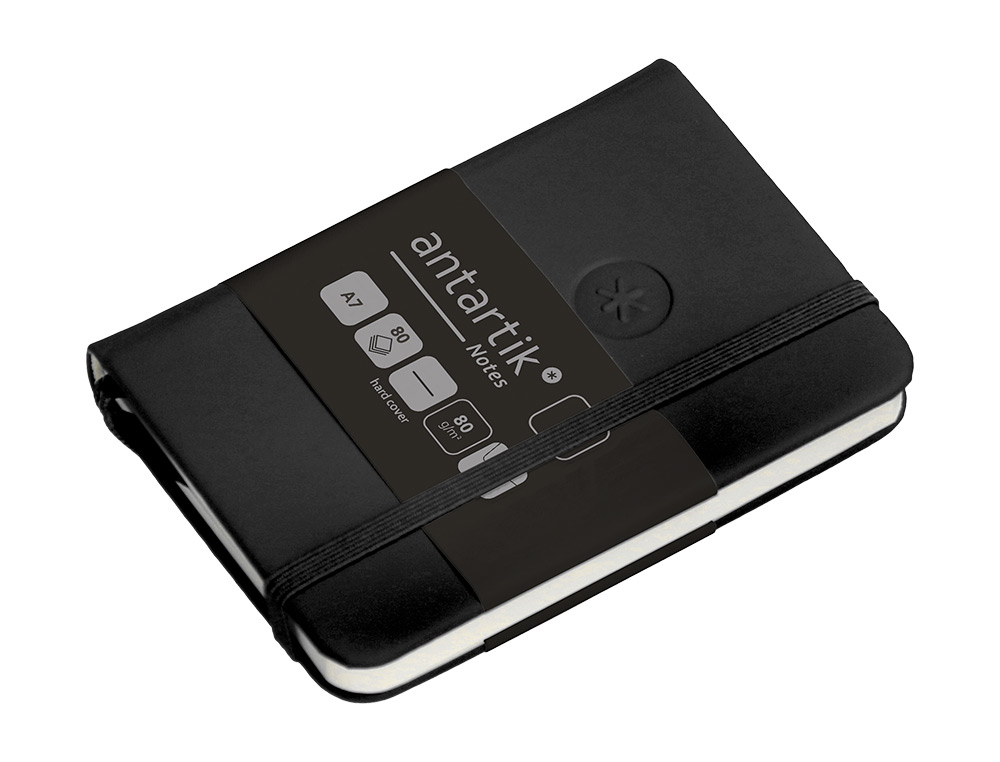 CARNET FERMETURE ELASTIQUE ANTARTIK NOTES COUVERTURE RIGIDE A7 PAPIER UNI IVOIRE 80 FEUILLES 80GR FSC COLORIS NOIR