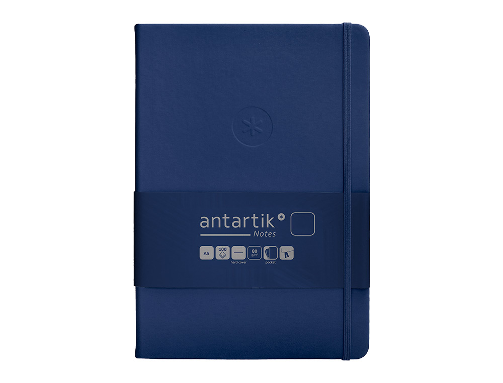 CARNET FERMETURE ELASTIQUE ANTARTIK NOTES COUVERTURE RIGIDE A5 PAPIER UNI IVOIRE 100 FEUILLES 80GR FSC BLEU MARINE