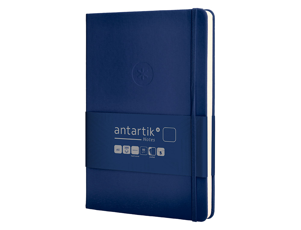 CARNET FERMETURE ELASTIQUE ANTARTIK NOTES COUVERTURE RIGIDE A5 PAPIER UNI IVOIRE 100 FEUILLES 80GR FSC BLEU MARINE