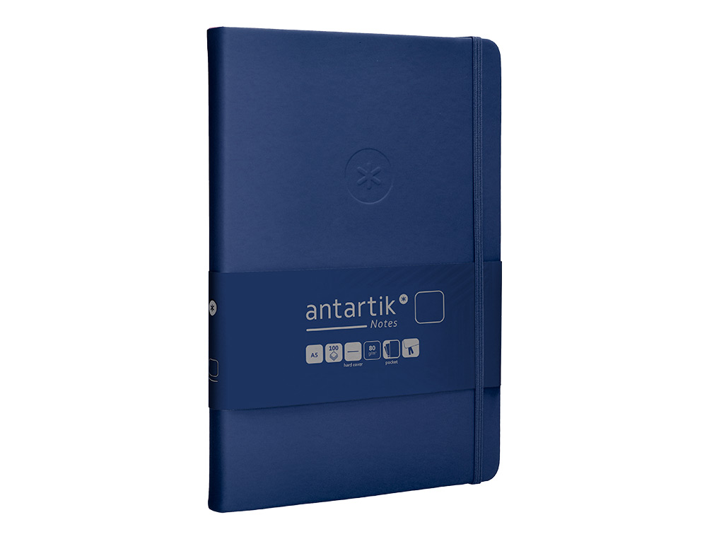 CARNET FERMETURE ELASTIQUE ANTARTIK NOTES COUVERTURE RIGIDE A5 PAPIER UNI IVOIRE 100 FEUILLES 80GR FSC BLEU MARINE