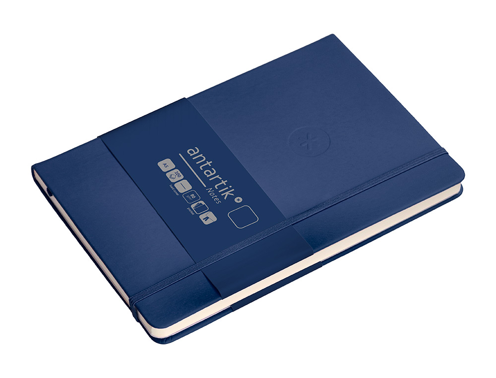 CARNET FERMETURE ELASTIQUE ANTARTIK NOTES COUVERTURE RIGIDE A5 PAPIER UNI IVOIRE 100 FEUILLES 80GR FSC BLEU MARINE