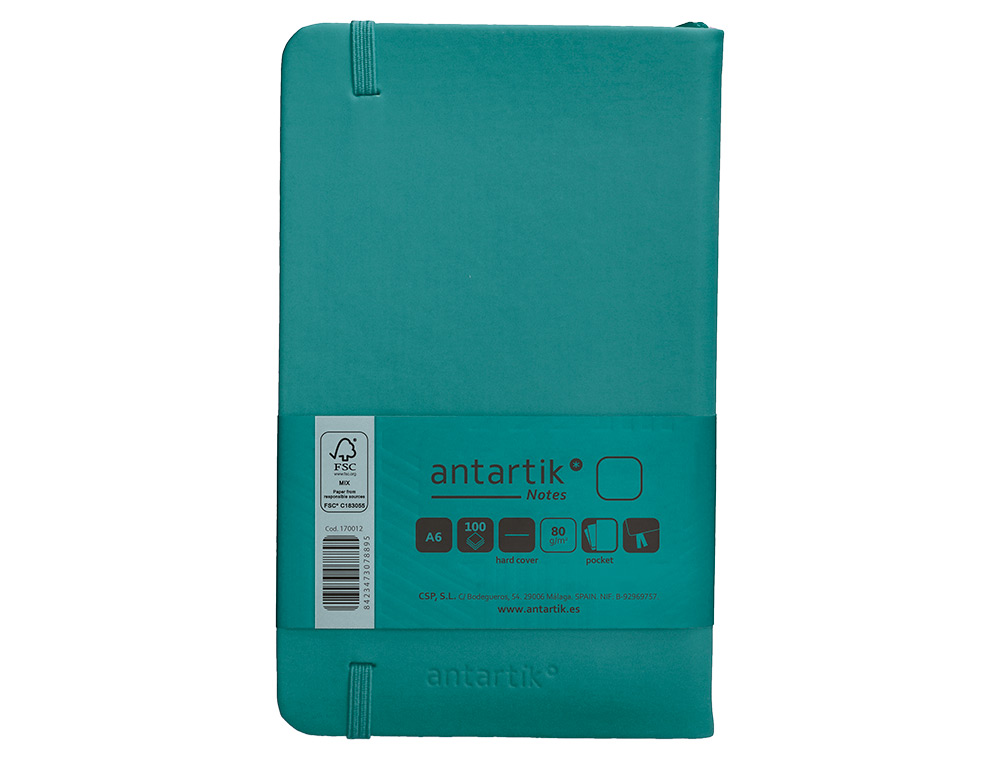 CARNET FERMETURE ELASTIQUE ANTARTIK NOTES COUVERTURE RIGIDE A6 PAPIER UNI IVOIRE 100 FEUILLES 80GR FSC VERT PAON