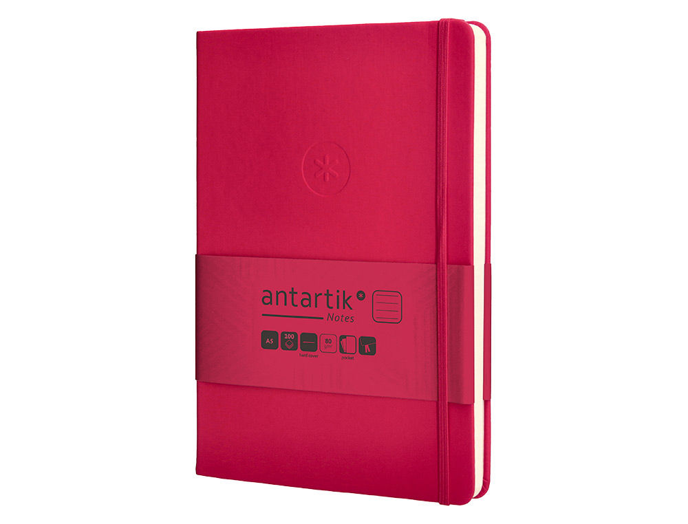 CARNET FERMETURE ELASTIQUE ANTARTIK NOTES COUVERTURE     RIGIDE A5 LIGNE 100 FEUILLES  80GR FSC COLORIS FRAMBOISE