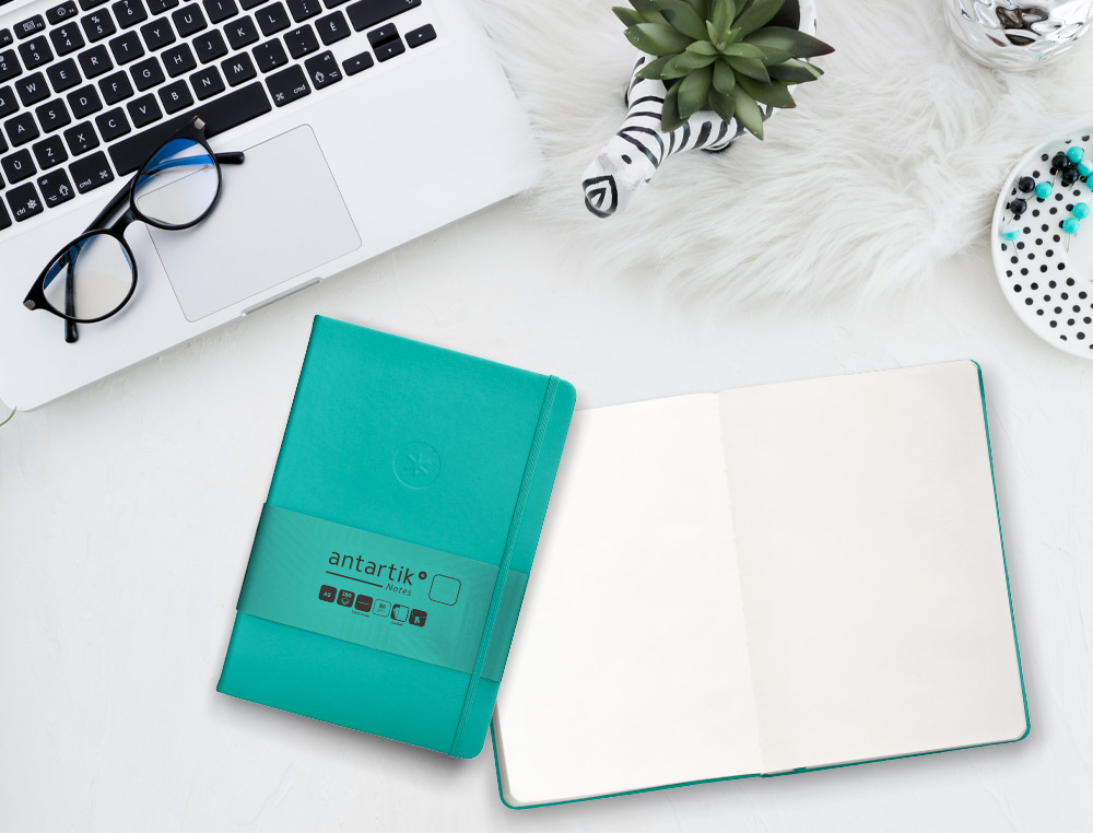 CARNET FERMETURE ELASTIQUE ANTARTIK NOTES COUVERTURE RIGIDE A5 PAPIER UNI IVOIRE 100 FEUILLES 80GR FSC VERT MENTHE