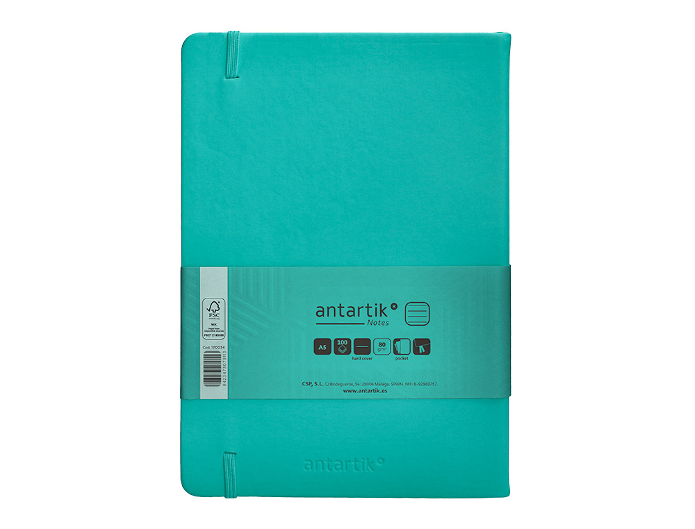CARNET FERMETURE ELASTIQUE ANTARTIK NOTES COUVERTURE     RIGIDE A5 LIGNE 100 FEUILLES  80GR FSC COLORIS VERT MENTHE