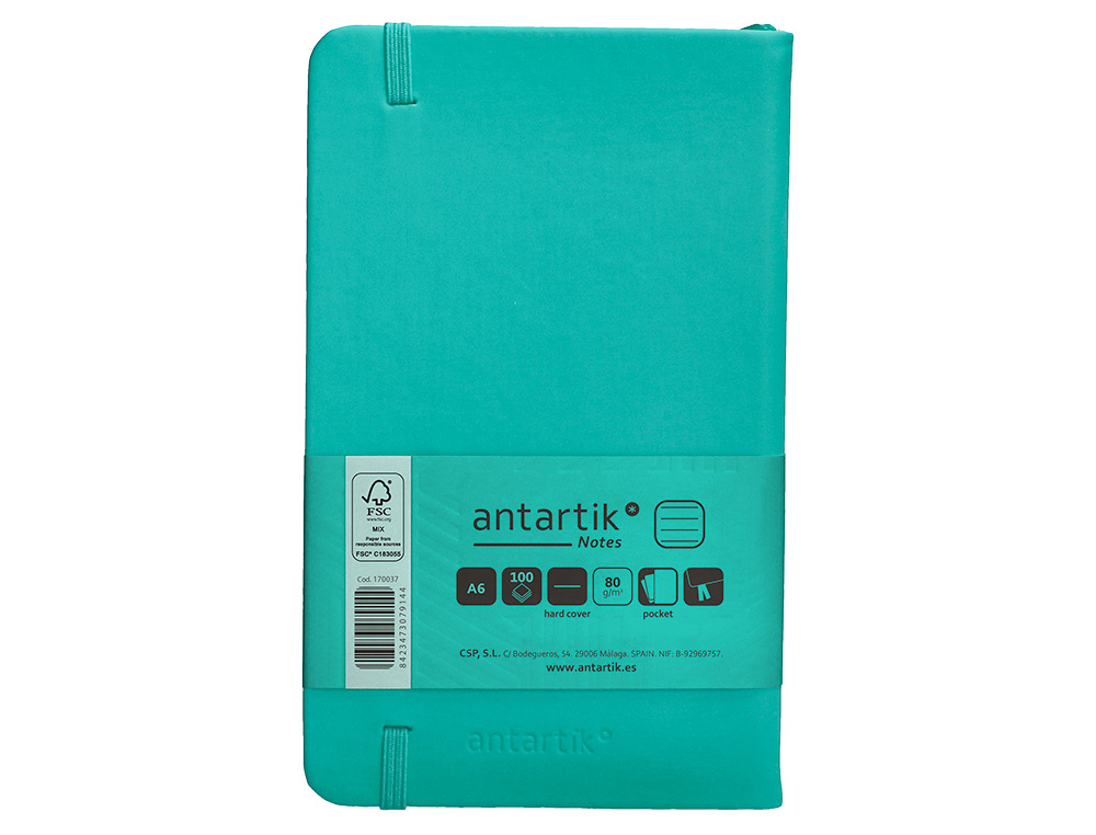 CARNET FERMETURE ELASTIQUE ANTARTIK NOTES COUVERTURE     RIGIDE A6 LIGNE 100 FEUILLES  80GR FSC COLORIS VERT MENTHE