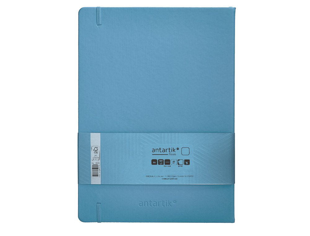 CARNET FERMETURE ELASTIQUE ANTARTIK NOTES COUVERTURE RIGIDE A4 PAPIER UNI IVOIRE 100 FEUILLES 80GR FSC BLEU CIEL