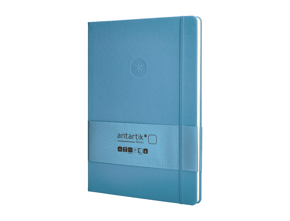 CARNET FERMETURE ELASTIQUE ANTARTIK NOTES COUVERTURE RIGIDE A4 PAPIER UNI IVOIRE 100 FEUILLES 80GR FSC BLEU CIEL